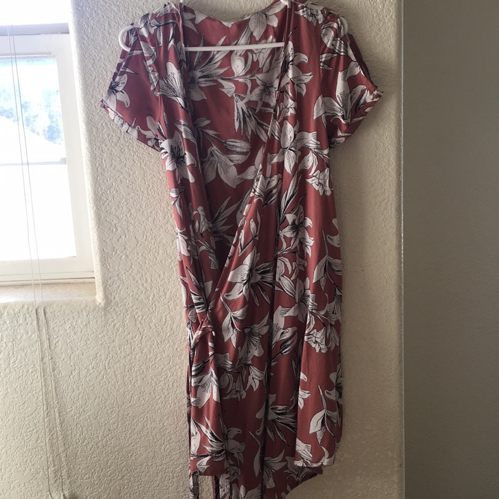 Coral flower roxy wrap dress
